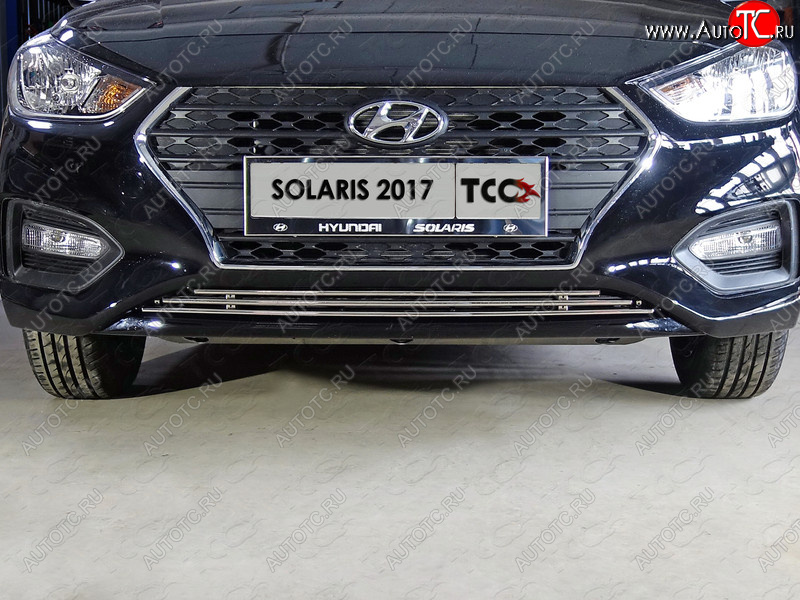 4 299 р. Нижняя декоративная вставка в бампер ТСС Тюнинг  Hyundai Solaris  HCR (2017-2020) седан дорестайлинг (d 12 мм)  с доставкой в г. Майкоп