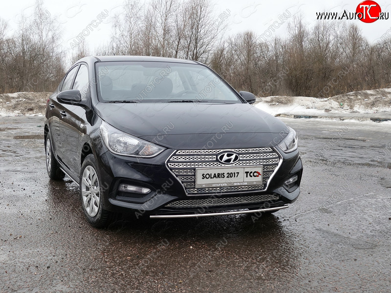 5 849 р. Защита переднего бампера нижняя 25 мм ТСС Тюнинг Hyundai Solaris HCR седан дорестайлинг (2017-2020) (нержавейка)  с доставкой в г. Майкоп