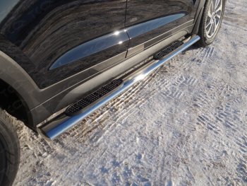 Пороги овальные с накладкой 120х60 мм ТСС Тюнинг Hyundai Tucson  TL (2015-2018) дорестайлинг (серые)