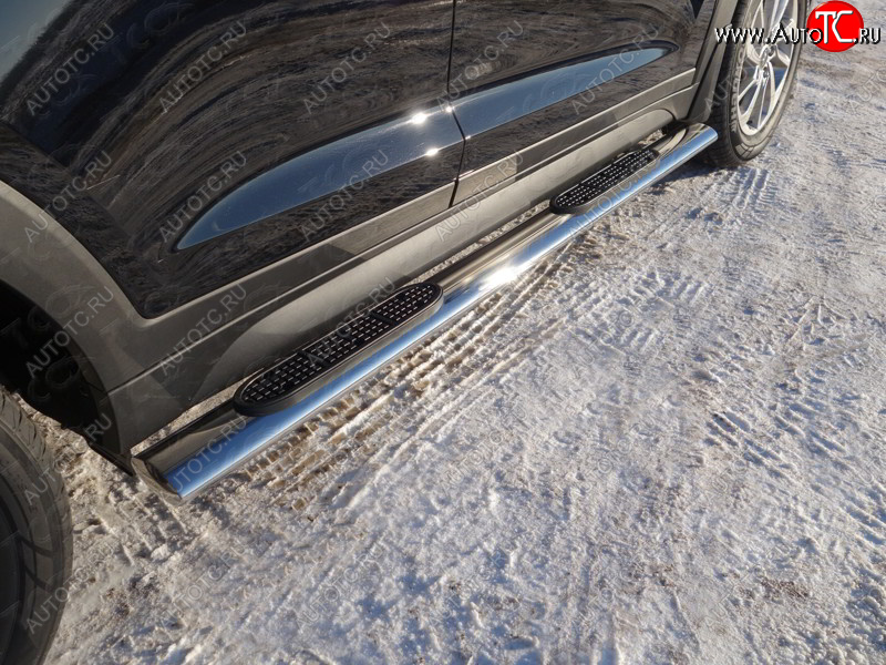 38 799 р. Пороги овальные с накладкой 120х60 мм ТСС Тюнинг  Hyundai Tucson  TL (2015-2018) дорестайлинг (серые)  с доставкой в г. Майкоп