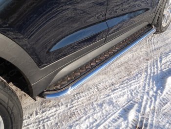 Пороги с площадкой 60,3 мм ТСС Тюнинг Hyundai Tucson  TL (2015-2018) дорестайлинг (серые)