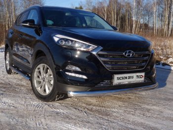 Защита переднего бампера нижняя овальная 75х42 мм ТСС Тюнинг Hyundai Tucson  TL (2015-2018) дорестайлинг (нержавейка)