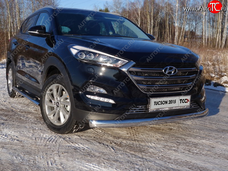 20 699 р. Защита переднего бампера нижняя овальная 75х42 мм ТСС Тюнинг Hyundai Tucson TL дорестайлинг (2015-2018) (нержавейка)  с доставкой в г. Майкоп