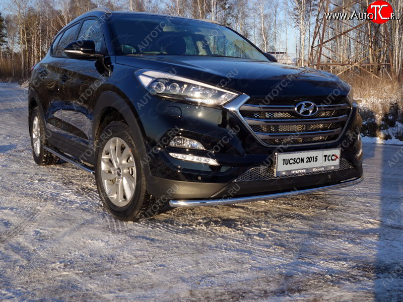 15 999 р. Защита переднего бампера нижняя d42,4 мм ТСС Тюнинг Hyundai Tucson TL дорестайлинг (2015-2018) (нержавейка)  с доставкой в г. Майкоп