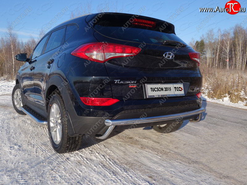 23 549 р. Защита задняя (нержавейка 60,3*42,4 мм) ТСС Тюнинг Hyundai Tucson TL дорестайлинг (2015-2018)  с доставкой в г. Майкоп