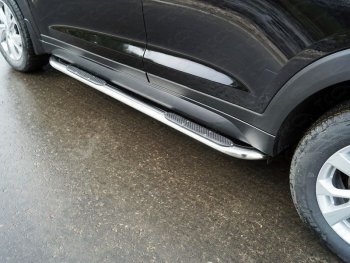 Пороги овальные гнутые с накладкой 75х42 мм Hyundai Tucson TL рестайлинг (2018-2021) (серые)
