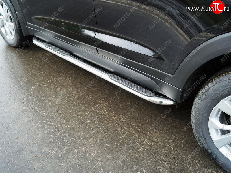 35 999 р. Пороги овальные гнутые с накладкой 75х42 мм  Hyundai Tucson  TL (2018-2021) рестайлинг (серые)  с доставкой в г. Майкоп