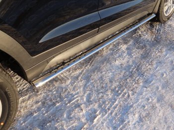 Пороги овальные с проступью 75х42 мм ТСС Тюнинг Hyundai Tucson TL рестайлинг (2018-2021) (серые)