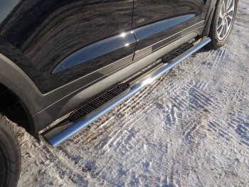 Пороги овальные с накладкой 120х60 мм ТСС Тюнинг Hyundai Tucson TL рестайлинг (2018-2021) (серые)
