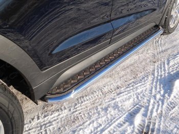 Пороги с площадкой 75х42 мм ТСС Тюнинг Hyundai Tucson TL рестайлинг (2018-2021) (серые)