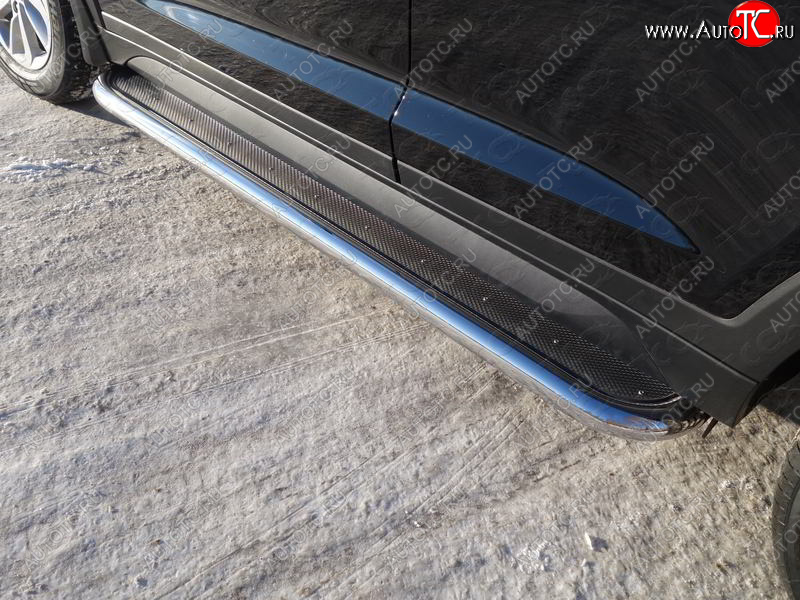 51 999 р. Пороги с площадкой 75х42 мм ТСС Тюнинг  Hyundai Santa Fe  TM (2018-2021) дорестайлинг (нержавейка)  с доставкой в г. Майкоп
