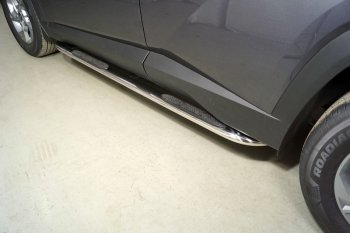 Пороги овальные гнутые с накладкой 75х42 мм Hyundai Tucson  NX4 (2020-2022) (серые)