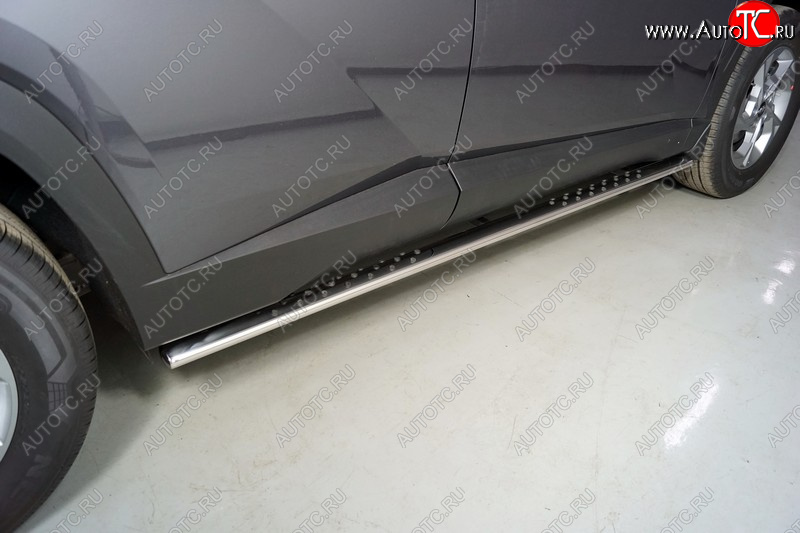 35 749 р. Пороги овальные с проступью 75х42 мм ТСС Тюнинг Hyundai Tucson NX4 (2020-2022) (серые)  с доставкой в г. Майкоп