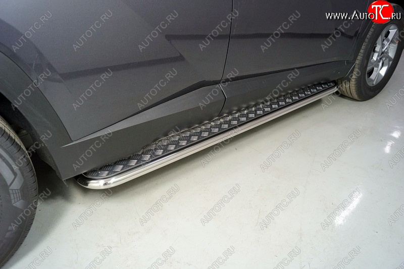 32 199 р. Пороги с площадкой 42,4 мм ТСС Тюнинг  Hyundai Tucson  NX4 (2020-2022) (серые)  с доставкой в г. Майкоп