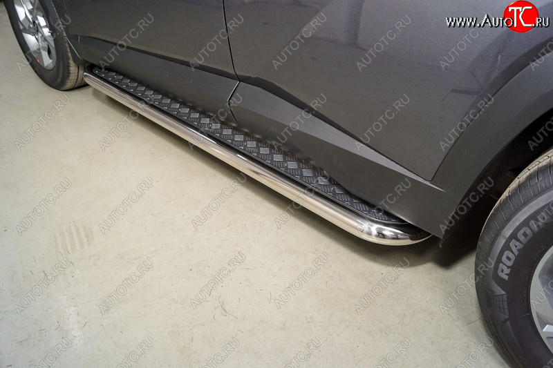 36 899 р. Пороги с площадкой 60,3 мм ТСС Тюнинг  Hyundai Tucson  NX4 (2020-2022) (серые)  с доставкой в г. Майкоп