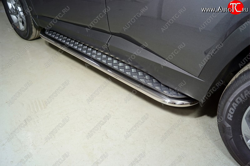 44 999 р. Пороги с площадкой 75х42 мм ТСС Тюнинг  Hyundai Tucson  NX4 (2020-2022) (серые)  с доставкой в г. Майкоп