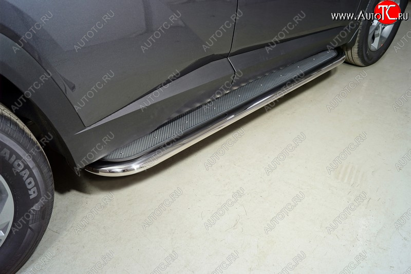 53 999 р. Пороги с площадкой 75х42 мм ТСС Тюнинг  Hyundai Tucson  NX4 (2020-2022) (нержавейка)  с доставкой в г. Майкоп