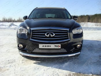 Защита переднего бампера нижняя с ходовыми огнями 76,1 мм ТСС Тюнинг INFINITI QX60  L50 (2013-2016) дорестайлинг (нержавейка)