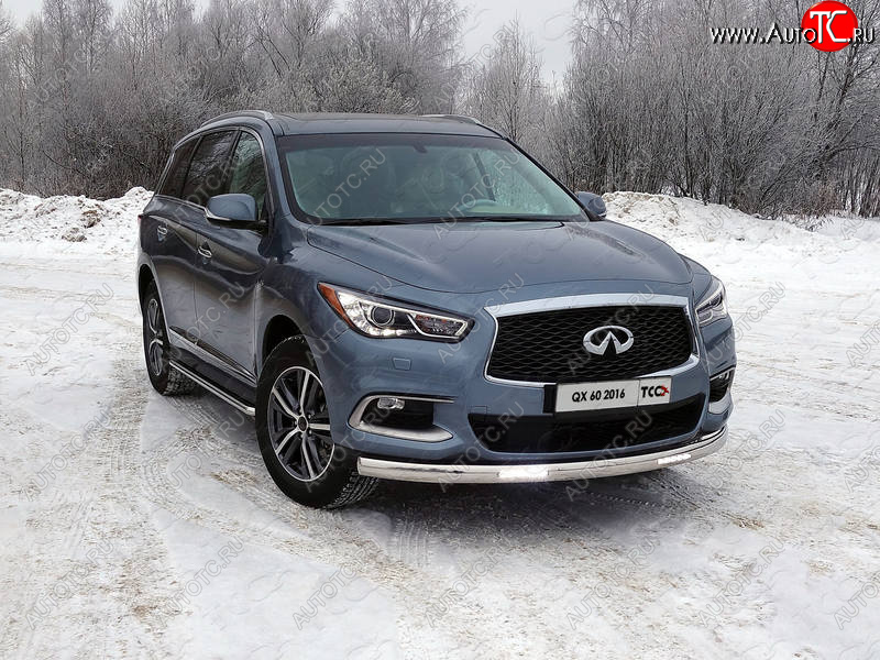 43 999 р. Защита передняя нижняя овальная с ДХО 75х42 мм ТСС Тюнинг  INFINITI QX60  L50 (2016-2021) рестайлинг (нержавейка)  с доставкой в г. Майкоп