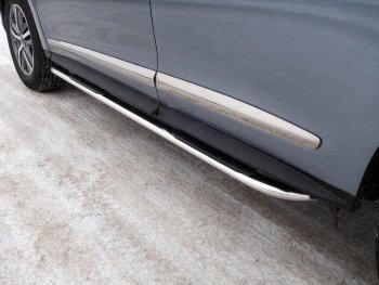 Пороги овальные гнутые с накладкой 75х42 мм INFINITI QX60  L50 (2016-2021) рестайлинг (серые)