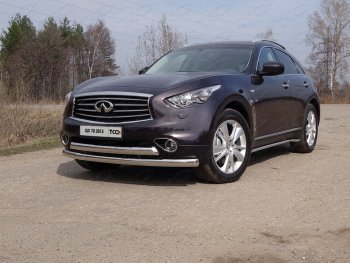 Защита переднего бампера нижняя двойная 75*75 мм ТСС Тюнинг INFINITI Q70 Y51 рестайлинг (2015-2018) (нержавейка)