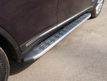 Пороги алюминиевые с пластиковой накладкой, ТСС Тюнинг INFINITI QX70  S51 (2013-2020) (карбон серебро)