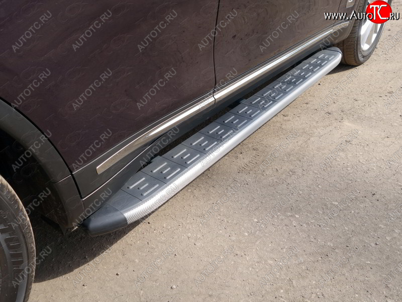 21 999 р. Пороги алюминиевые с пластиковой накладкой, ТСС Тюнинг  INFINITI QX70  S51 (2013-2020) (карбон серебро)  с доставкой в г. Майкоп