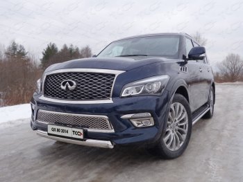 Защита переднего бампера нижняя овальная 75х42 мм ТСС Тюнинг INFINITI QX80 Z62 1-ый рестайлинг (2014-2018) (нержавейка)