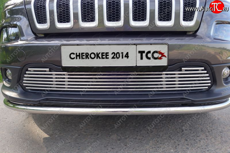 10 299 р. Декоративная вставка переднего бампера ТСС Тюнинг  Jeep Cherokee  KL (2014-2017) дорестайлинг (d 12 мм)  с доставкой в г. Майкоп