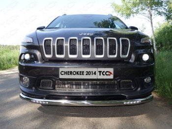 Защита переднего бампера нижняя с ходовыми огнями 60,3 мм ТСС Тюнинг Jeep Cherokee KL дорестайлинг (2014-2017) (нержавейка)