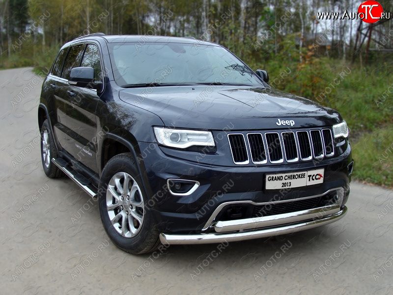 29 449 р. Защита передняя нижняя двойная 76,1*75 мм Тюнинг  Jeep Grand Cherokee  WK2 (2013-2018) 1-ый рестайлинг (нержавейка)  с доставкой в г. Майкоп