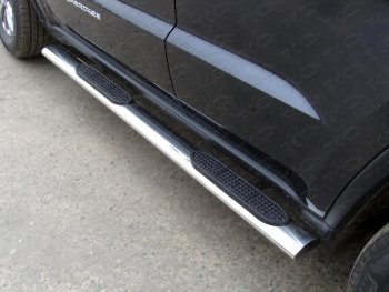 Пороги овальные с накладкой 120х60 мм ТСС Тюнинг Jeep Grand Cherokee  WK2 (2013-2018) 1-ый рестайлинг (серые)