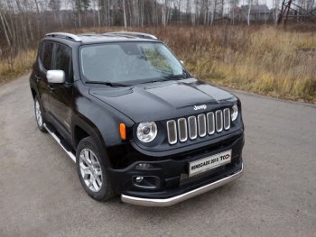 Защита переднего бампера нижняя овальная 75х42 мм ТСС Тюнинг Jeep Renegade (2014-2018) дорестайлинг (нержавейка)