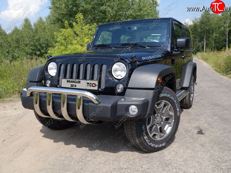 29 449 р. Защита переднего бампера кенгурин 60,3 мм ТСС Тюнинг  Jeep Wrangler  JK (2006-2010) 3 дв. дорестайлинг (нержавейка)  с доставкой в г. Майкоп