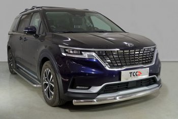 Защита переднего бампера нижняя овальная 75х42 мм ТСС Тюнинг KIA Carnival  KA4 (2020-2023) минивэн дорестайлинг (нержавейка)