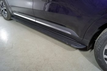 Пороги алюминиевые Slim Line ТСС Тюнинг KIA Carnival  KA4 (2020-2023) минивэн дорестайлинг (Black)