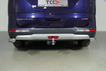 Защита задняя (уголки овальные, нержавейка 75х42 мм) ТСС Тюнинг KIA Carnival KA4 минивэн дорестайлинг (2020-2023) (уголки овальные)