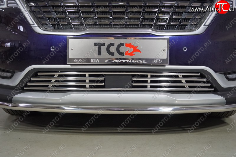 8 699 р. Нижняя декоративная вставка в бампер ТСС Тюнинг  KIA Carnival  KA4 (2020-2023) минивэн дорестайлинг (d 16 мм )  с доставкой в г. Майкоп