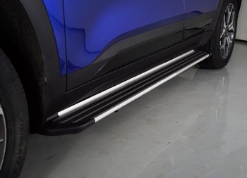 Пороги алюминиевые Slim Line ТСС Тюнинг KIA Seltos (2019-2025) (Silver)