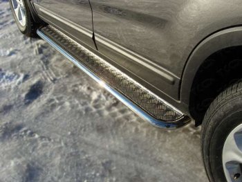 Пороги с площадкой 42,4 мм ТСС Тюнинг KIA Sorento UM/Prime рестайлинг (2018-2020) (серые)
