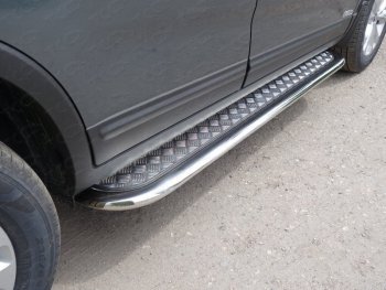Пороги с площадкой 75х42 мм ТСС Тюнинг KIA Sorento UM/Prime рестайлинг (2018-2020) (серые)