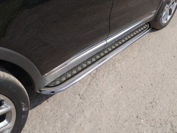 Пороги с площадкой 75х42 мм Prime ТСС Тюнинг KIA Sorento UM/Prime дорестайлинг (2014-2018) (серые)