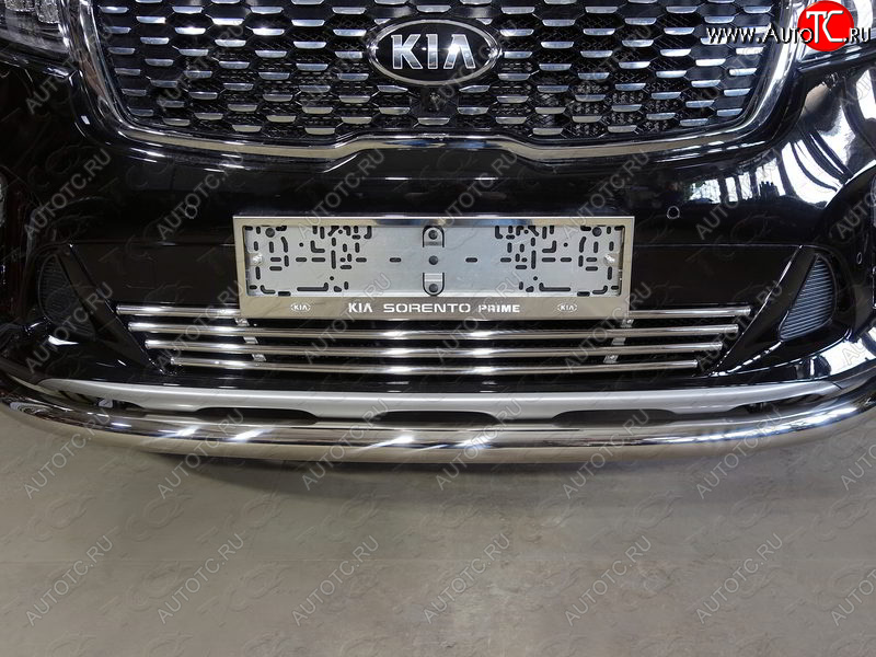 7 349 р. Нижняя декоративная вставка в бампер ТСС Тюнинг  KIA Sorento  UM/Prime (2018-2020) рестайлинг (d 16 мм)  с доставкой в г. Майкоп