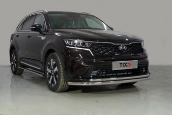 Защита переднего бампера нижняя двойная 60,3*42,4 мм ТСС Тюнинг KIA Sorento  MQ4 (2020-2022) (нержавейка)