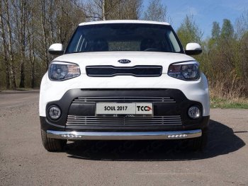 Защита переднего бампера нижняя овальная с ДХО 75х42 мм ТСС Тюнинг KIA Soul  PS (2017-2019) рестайлинг (нержавейка)