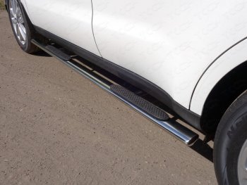 Пороги овальные с накладкой 75х42 мм ТСС Тюнинг KIA Soul PS рестайлинг (2017-2019) (серые)