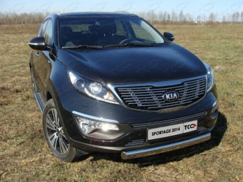 Защита передняя нижняя овальная короткая 75х42 мм ТСС Тюнинг KIA Sportage  3 SL (2014-2016) рестайлинг (нержавейка)