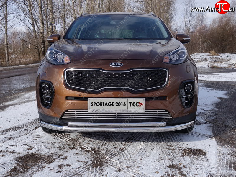 5 849 р. Декоративная вставка переднего бампера ТСС Тюнинг  KIA Sportage  4 QL (2016-2018) дорестайлинг (d 12 мм)  с доставкой в г. Майкоп