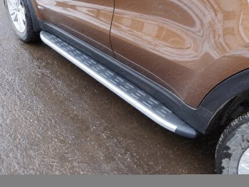 Пороги алюминиевые с пластиковой накладкой ТСС Тюнинг KIA Sportage  4 QL (2018-2022) рестайлинг (карбон серебро)