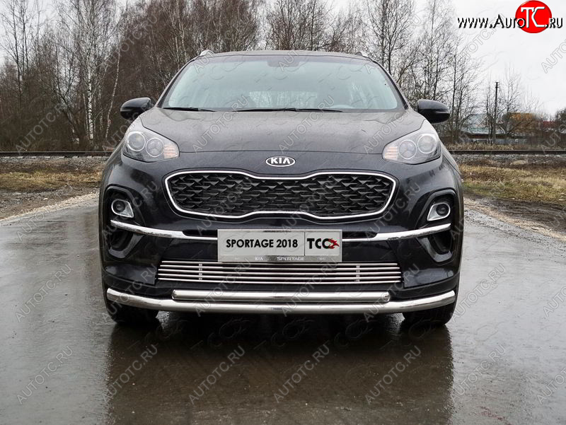 7 349 р. Декоративная вставка переднего бампера ТСС Тюнинг  KIA Sportage  4 QL (2018-2022) рестайлинг (d 12 мм)  с доставкой в г. Майкоп